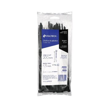 Cincho Plástico Volteck 20 cm Negro Tensión 22.68 kg 50 pz