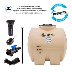 Tinaco Rotoplas 1100L Horizontal Equipado 1.30 x 1.14 x 1.21m