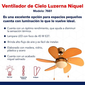 Ventilador de Cielo Luzerna Níquel Satinado Veker