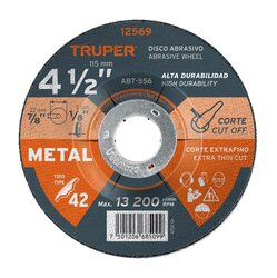 Disco Corte Metal Truper 4½ pulg