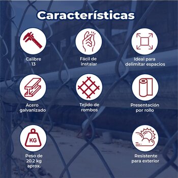 Malla Ciclónica Galvanizada DeAcero 2.00 x 20 ML Cal 13